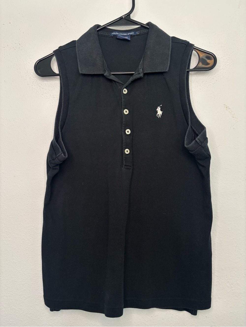 RALPH LAUREN SPORT BLACK COLLARED FULL LENGTH WOMENS POLO SHIRT SZ LARGE